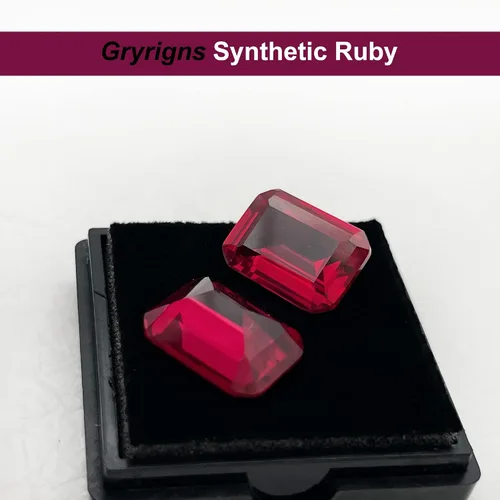 Vista 3 de Emerald-Cut Loose Synthetic Ruby Stone Red Corundum Gemstone Cut Faceted 3A VVS (1Pcs)
