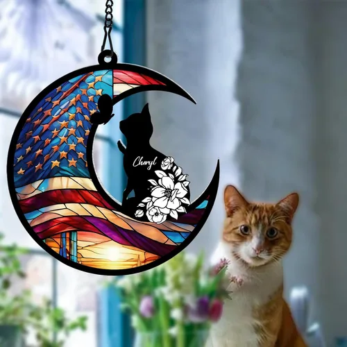 Vista 5 de xrlsg Atrapasoles conmemorativo personalizado con nombre personalizado de razas de gato, adorno de pérdida de condolencias de gatos, regalo