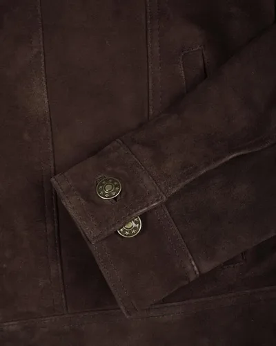 Vista 6 de Blingsoul Brown Suede Jacket Men - Chaqueta de piel de cordero real negra para hombres