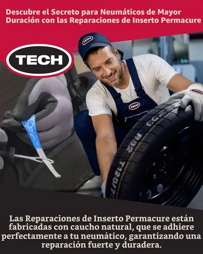 Vista 5 de TECH Permacure - Kit de tapones para neumáticos de pasajeros, el kit de reparación de neumáticos planos ideal para automóviles de pasajeros