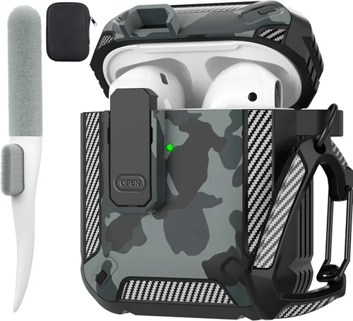 Vista 47 de Maxjoy Funda para AirPods Pro 3 2025, MagSafe compatible con bloqueo automático, funda protectora a prueba de golpes con soporte para teléfono