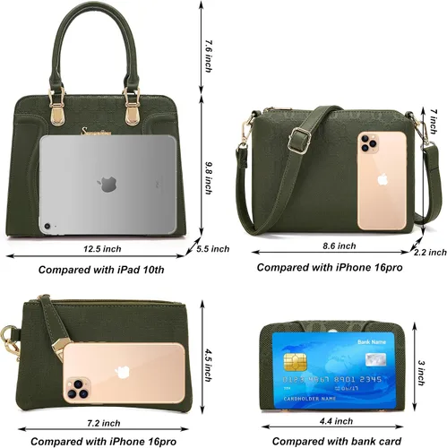 Vista 49 de Bolsos de mano de moda para mujer, bolsa de hombro, asa superior, bolsa de mano, juego de 4 piezas