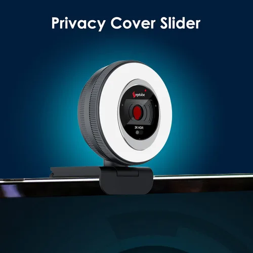 Vista 5 de Cámara web Angetube 2K para PC/Laptop/Mac, cámara de computadora 1080P con luz de anillo Remote, Low-Light Correction, 2 Mics and Privacy Cover