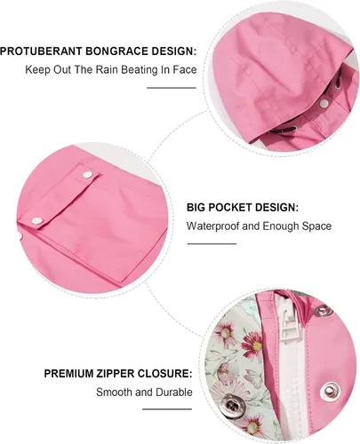 Vista 6 de SOLOCOTE Chaqueta impermeable de goma con capucha para niños, impermeable, resistente al viento, talla 5-14 años