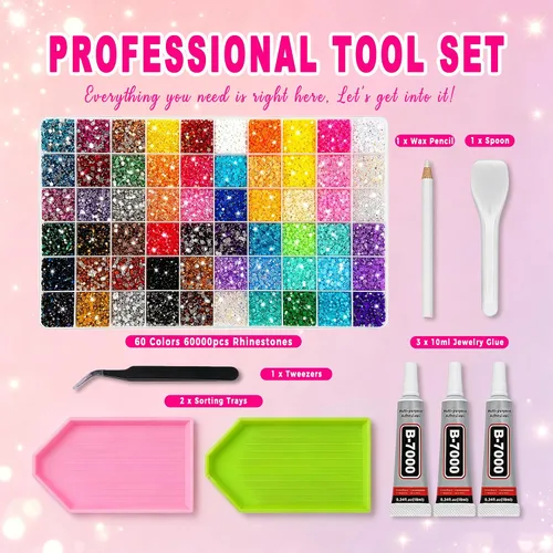 Vista 2 de 60000Pcs 60 Colors Bedazzling Kit with Rhinestones 3mm Bedazzling Gems