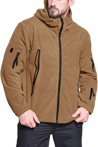 Vista 2 de BIYLACLESEN Chaquetas tácticas de forro polar Softshell para hombre con cremallera completa