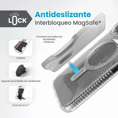 Vista 4 de Speck Funda para iPhone 15 Pro Max – ClickLock con bloqueo antideslizante, diseñada para MagSafe, agarre de protección contra caídas – Funda