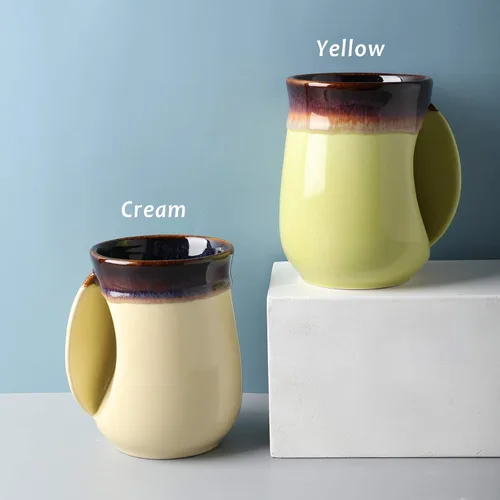 Vista 32 de Selamica - Taza de porcelana de 18 onzas con calentador de manos para diestros, taza de café, taza de té para familiares y pareja - Azul