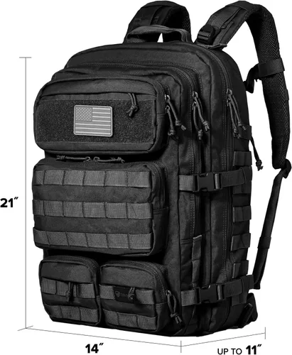 Vista 7 de Mochila Táctica Falko para Hombre y Mujer 50L Mochila 2.4 Veces Más Fuerte Mochila Militar Grande Tipo Molle, Mochila de Emergencia para Exteriores
