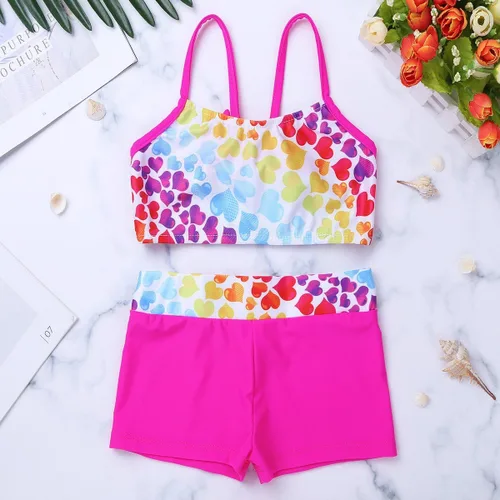 Vista 3 de iiniim - Conjunto de 2 piezas de ropa deportiva de danza para niños y niñas con pantalones cortos