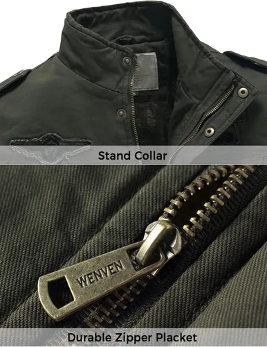 Vista 4 de WenVen Chaqueta de invierno cálida con forro polar para hombre, abrigo militar de algodón grueso, Beige