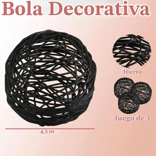 Vista 3 de CLEENTABLE Bolas decorativas de metal negro, juego de 3, orbes de relleno