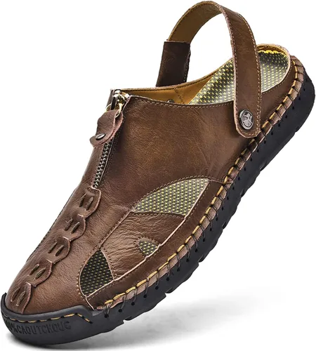 Vista 13 de Shaire Sandalias de hombre Zapatos de playa con punta cerrada de cuero al aire libre 99008negro