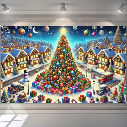 Vista 19 de BlissYard Telón de fondo de tren de Papá Noel, 71 x 43 pulgadas, pancarta de escena de Navidad de pan de jengibre, fondo de fotos para fiestas