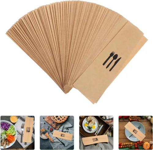 Vista 9 de DOITOOL 100 bolsas de cubiertos de papel kraft, fundas de utensilios de estraza para cubiertos, bolsas de bolsillo para cocina, soporte