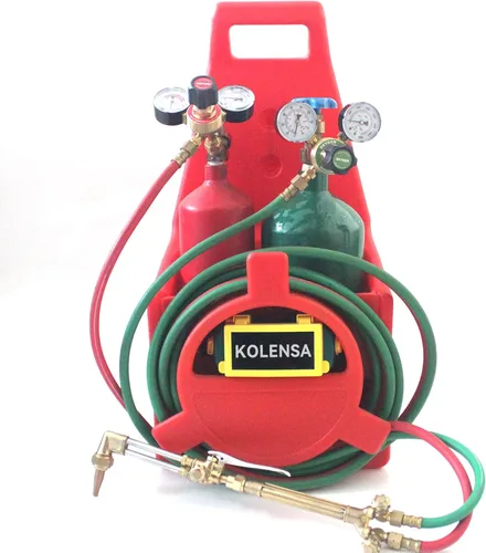 Vista 4 de Medidores de gas de soldadura duales, oxígeno (CGA-540) acetileno (CGA-200) Combo de reguladores (2 unidades), kit completo de latón para tanques