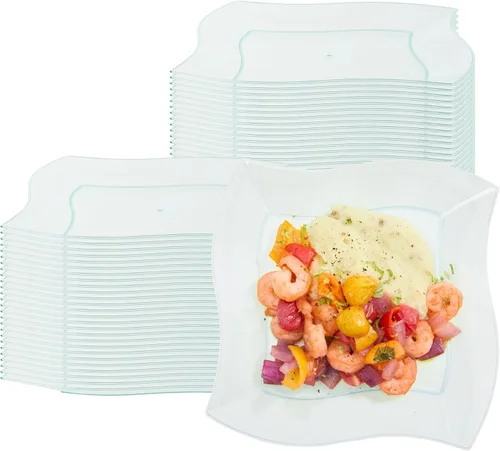 Vista 19 de Restaurantware - Platos de postre de 3 x 3 pulgadas, 100 platos de cóctel pequeños, cuadrados, bordes ondulados, platos desechables de plástico Negro