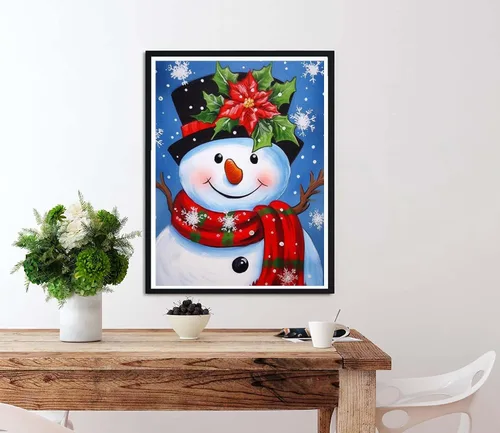 Vista 2 de Diymood Pintura por números para adultos, Navidad, pintura al óleo de muñeco de nieve, kits de pintura acrílica por números para niños, adultos