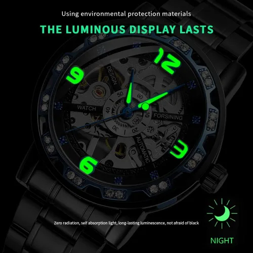 Vista 5 de Reloj de pulsera de esqueleto mecánico masculino de lujo con diseño real de diamantes de moda transparente