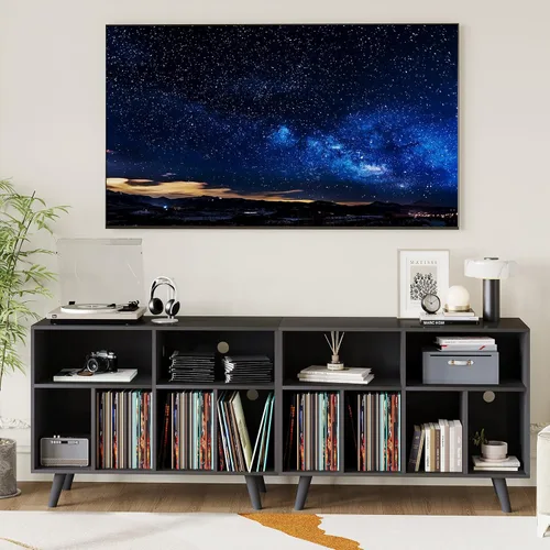 Vista 7 de IDEALHOUSE Soporte para tocadiscos con almacenamiento de vinilo, 39.5 pulgadas, soporte grande para tocadiscos de vinilo de madera, soporte