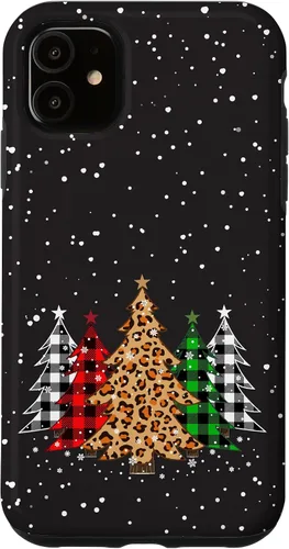 Vista 8 de Funda con diseño de árboles de Navidad con estampado de leopardo y cuadros para iPhone 16