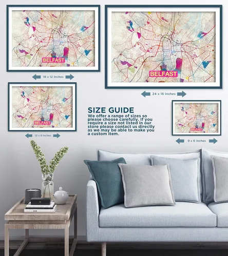 Vista 6 de Impresiones Mapa de Belfast - Impresión artística original (arco iris) - Mapa de la calle de la ciudad de Belfast, Irlanda - Póster de acuarela