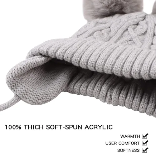 Vista 4 de JANGANNSA Lindo gorro de punto para niños y niñas, gorro de invierno cálido con orejera, gorro para bebé