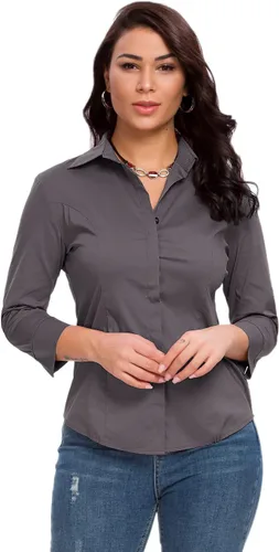 Vista 13 de Camisas con botones para mujer, oficial, formal, manga 3/4, color blanco, elástica, camisa de vestir de verano