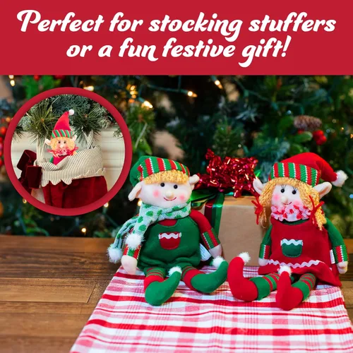 Vista 3 de Muñecas de peluche de Navidad de elfo, juego de 2 elfos de 12 pulgadas para niños y niñas, juguetes de estante de felpa divertidas, decoraciones