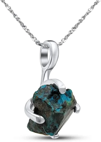 Vista 28 de Collar de cadena con colgante de piedra preciosa natural en bruto con oro blanco sobre plata de ley 925, piedra natal delicado regalo solitario