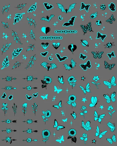 Vista 11 de 20 hojas de tatuajes temporales de mariposa que brillan en la oscuridad para mujeres, flores luminosas, mariposas, alas de tatuaje, calcomanías