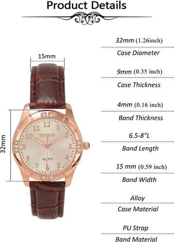Vista 6 de Top Plaza Reloj clásico con correa de cuero para mujer, números arábigos, fácil de leer, relojes de vestir para mujer