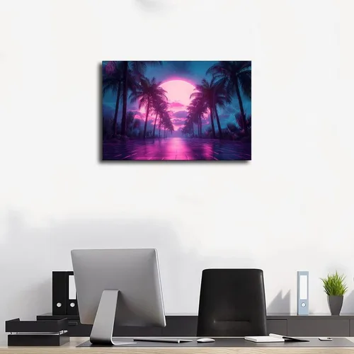 Vista 3 de XAHOR Neon Vaporwave Art Print – Retro Digital Aesthetic Wall Decor – Surreal Cyber Dream Poster Canvas Poster Bedroom Decor Sports Landscape Office