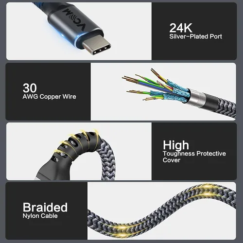 Vista 5 de VCOM Cable USB 4 - Thunderbolt 3, 6.6 pies, 20 Gbps, carga de 100 W, video de 84K a 60 Hz, compatible con USB-C, MacBooks, Hub, acoplamiento