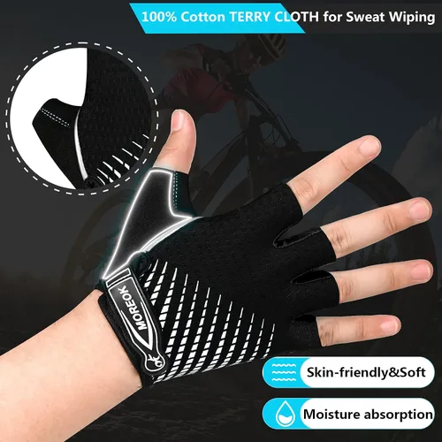 Vista 4 de BIKINGMOREOK Guantes de ciclismo para hombres y mujeres, guantes de bicicleta transpirables, almohadillas de gel de 0.197in, guantes de bicicleta