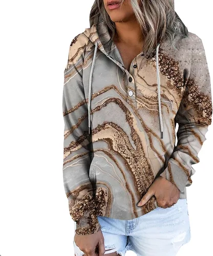 Vista 128 de Sudaderas con capucha para mujer, con cuello de botón, sin botones, con cordón, manga larga, lindas, ropa para adolescentes y niñas