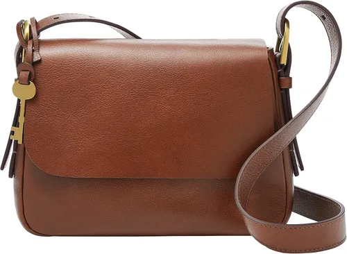 Vista 4 de Fossil Bolso bandolera Harper de piel ecológica con solapa pequeña para mujer, marrón, dorado