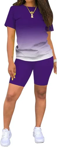 Vista 2 de PINSV Conjunto de 2 piezas, ajustado, con pantalón corto, de verano, para entrenamiento, para mujer