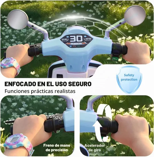 Vista 4 de Motocicleta eléctrica para niños de 24 V, scooter de 2 plazas para niños de Azul