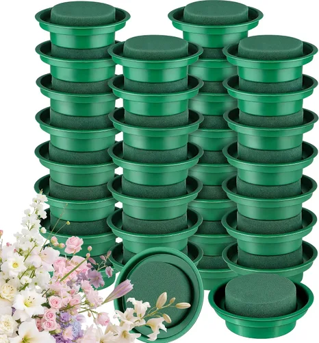 Vista 9 de Hahood Paquete de 8 rondas de espuma floral verde en cuencos, kit de arreglo floral para flores frescas y artificiales, 4.7 pulgadas de diámetro