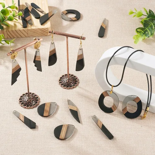 Vista 2 de Beadthoven - Dijes de madera de resina para bricolaje, colgantes de aretes de lágrima multicolor, triángulo, círculo redondo, rombo, barra
