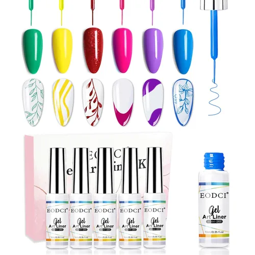 Vista 13 de Eodci - Juego de esmalte de gel para arte de uñas, 12 colores negro, blanco, rosa intenso, amarillo, verde con purpurina, esmalte de gel para otoño