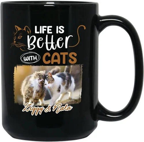 Vista 20 de Taza de cerámica negra personalizada para elegir nombre y foto con texto en inglés "Best Cat Dad Ever Just Ask", taza de café personalizada de 11