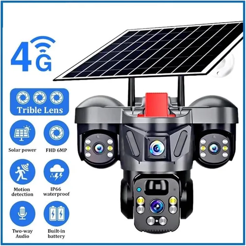 Vista 4 de Triple lente solar 4G WiFi seguridad exterior Cámara WiFi solar