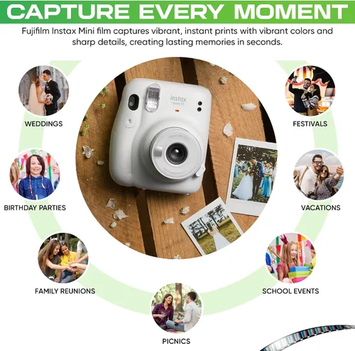 Vista 3 de Fujifilm Película Instax Mini – Paquete doble de 20 EXP en total, ISO 800, compatible con Instax Mini Evo, 12, 11, 9 modelos, incluye paño