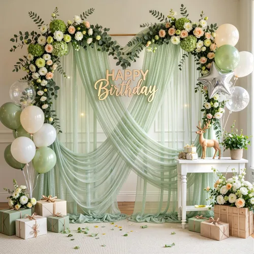 Vista 10 de Cortinas de telón de fondo transparentes para arco de boda de 28 pulgadas x 19 pies Negro
