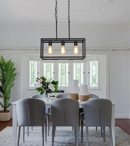 Vista 6 de AMZASA Candelabro lineal negro de 3 luces, moderno, rectangular, granja, comedor, lámpara para cocina, isla y bar, certificación UL