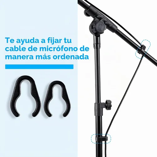 Vista 8 de Paquete de 2 soportes para micrófono, soporte de micrófono trípode Bietrun con altura de boom ajustable, con bolsa de transporte y clips