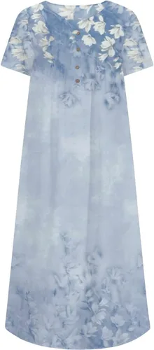 Vista 4 de Vestidos de playa bohemios florales para mujer, manga corta, cuello redondo, vestido de camiseta casual, vestidos de verano 2023 primavera verano