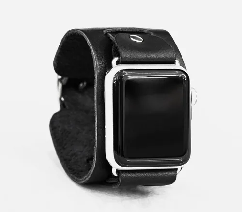 Vista 5 de Correa ancha de cuero compatible con Apple Watch de 1.496 in 1.575 in 1.614 in 1.654 in 1.732 in 1.772 in 1.811 in 1.929 in, hecho a mano UA 1240
